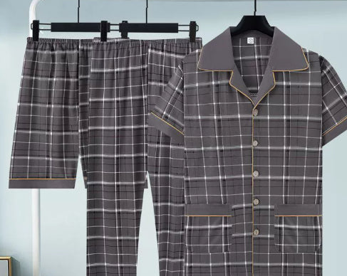 Pure Cotton Three-Piece Pajama Set For Men