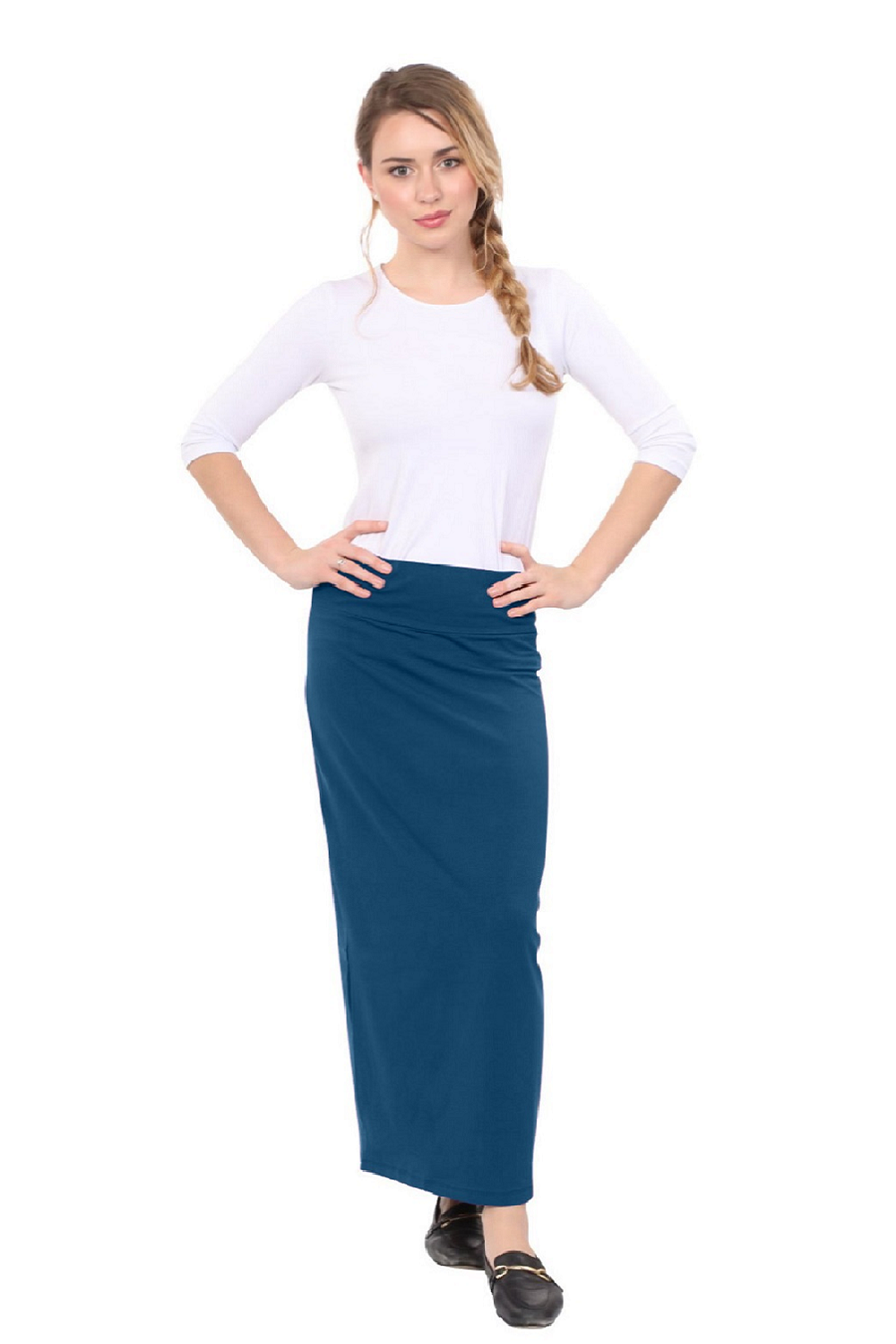Women's Stretch Maxi Pencil Skirt - Cotton Blend and No Slits