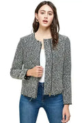 Boucle Tweed Biker Jacket - Textured Zip-Up Jacket for Women | Femstylo