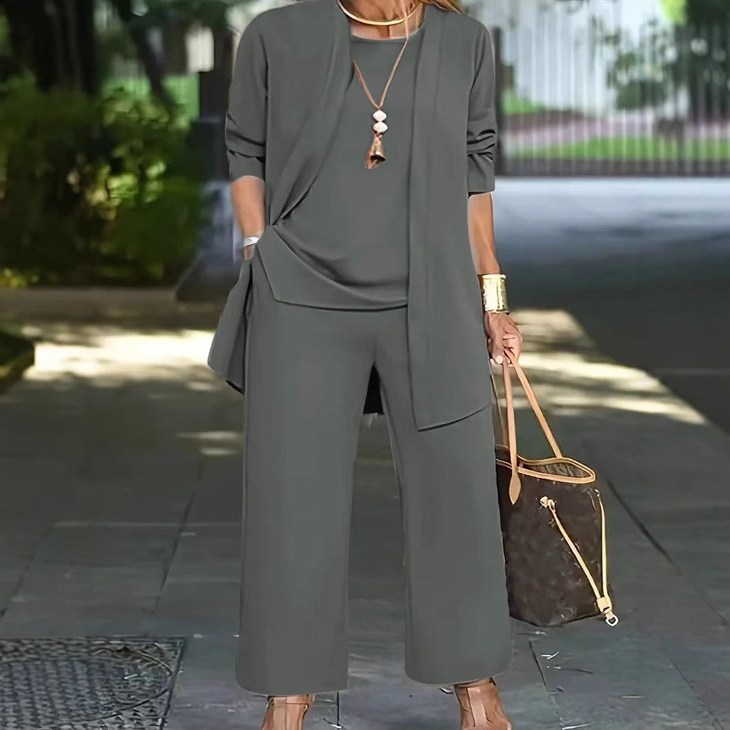 Women's 3-Piece Casual Set: Cardigan, Tank Top & Wide-Leg Pants