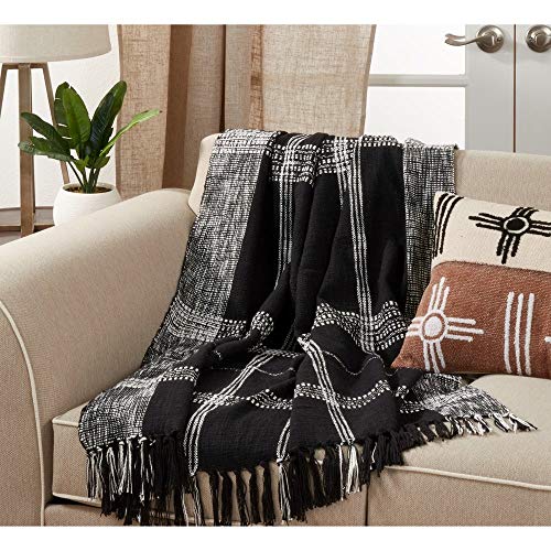 Fennco Styles Luxury Cotton Knit Plaid Modern Tassel 50 x 70 Inch Throw - Throw Blanket for Bed, Couch, Sofa, Home Décor, Ideas