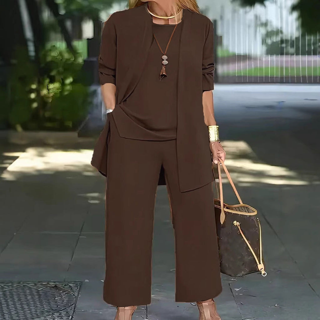 Women's 3-Piece Casual Set: Cardigan, Tank Top & Wide-Leg Pants