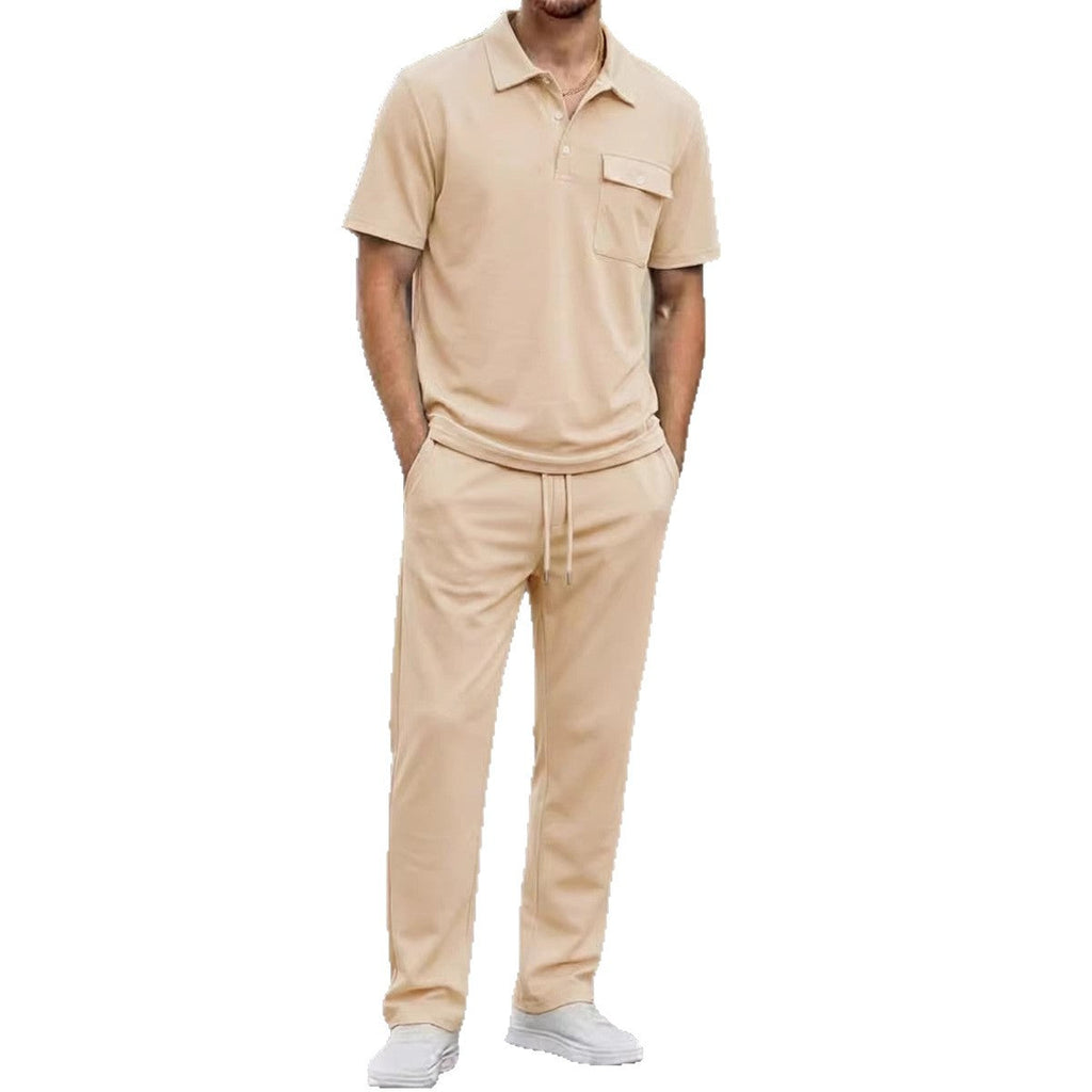 Mens Sportswear Set Short-Sleeve Polo Shirt Pants