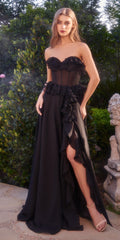 Andrea & Leo A1341 Long Strapless Chiffon Ruffle A-Line Dress