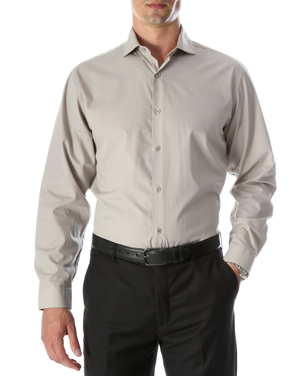 Leo Mens Grey Slim Fit Cotton Dress Shirt