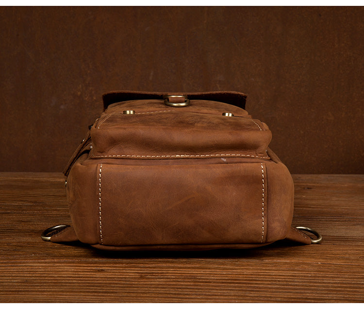 Men Retro Chest Bag Full Grain Leather Chest Pack Casual Messenger Bag V160877