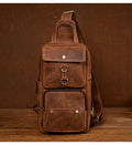 Men Retro Chest Bag Full Grain Leather Chest Pack Casual Messenger Bag V160877