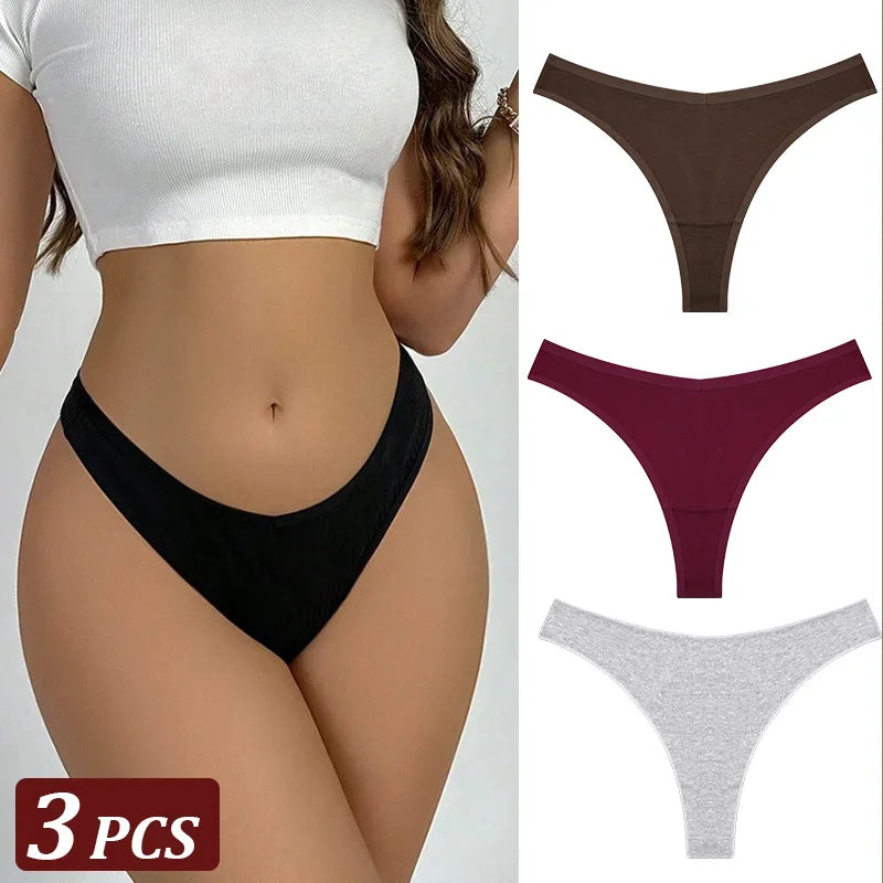 3-Piece Seamless Thong Panty Set – Soft Cotton Women's Underwear