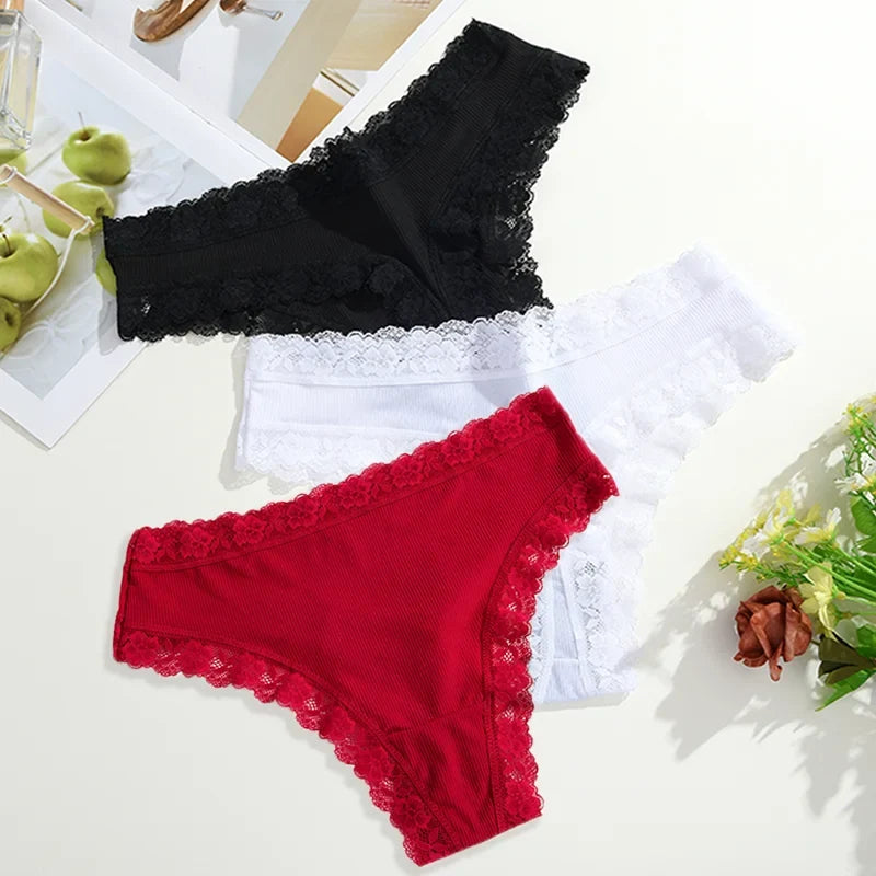 Soft Cotton Women's Thong Panties – 3-Piece Lingerie Set (S–XL)