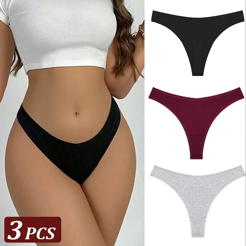 3-Piece Seamless Thong Panty Set – Soft Cotton Women's Underwear