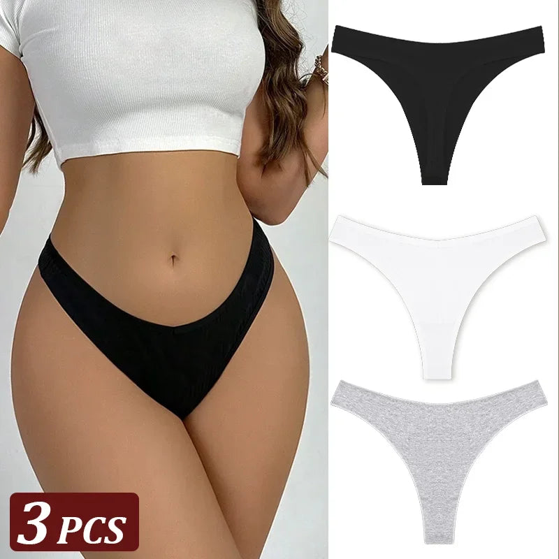 3-Piece Seamless Thong Panty Set – Soft Cotton Women's Underwear