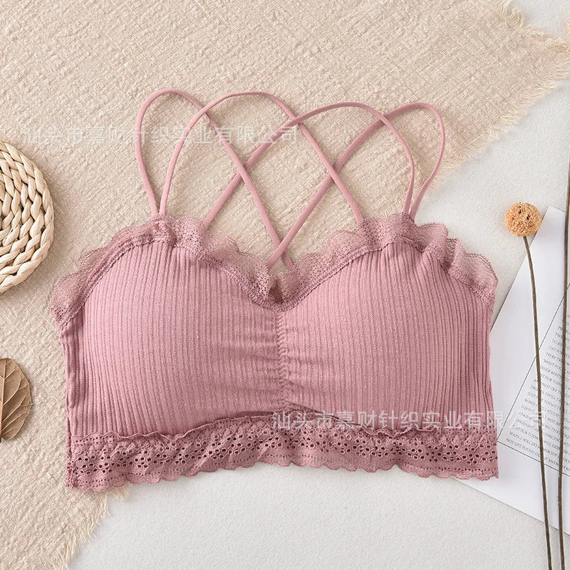 Sexy Bra Tube Top Lace Bralette Women Crop Top Female Sexy Lingerie Beauty Back Intimates Crop Top Seamless Padded Underwear