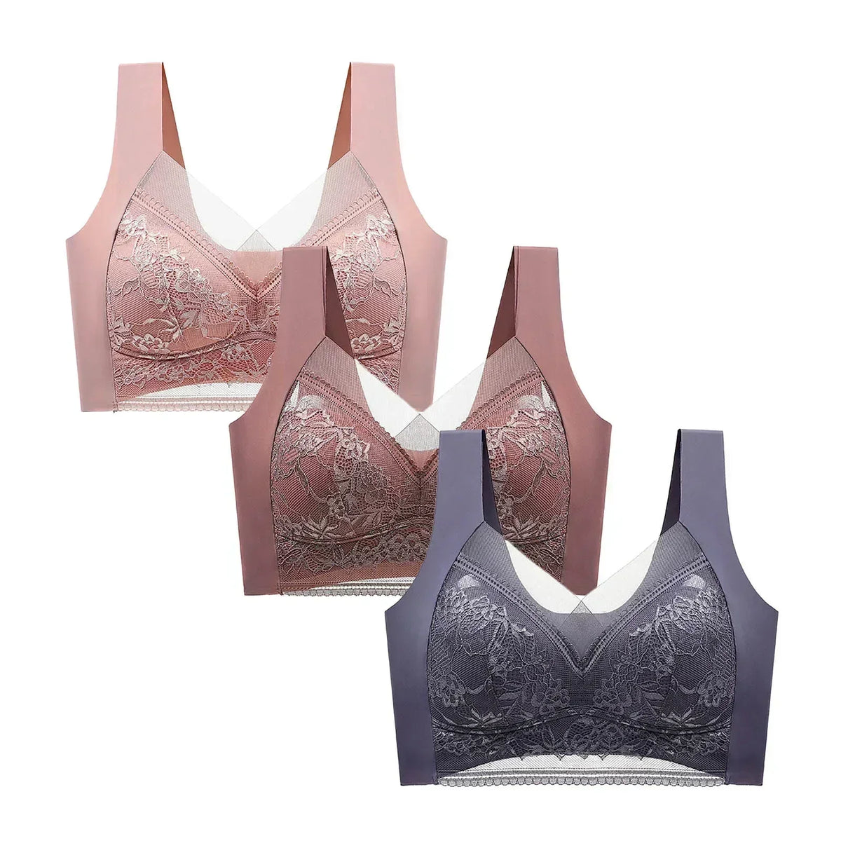 FallSweet 3PCS Lace Seamless Bra for Women Push Up Bra Ice Silk Bras No Steel Ring Bralette Brassiere Female Lingerie Underwear