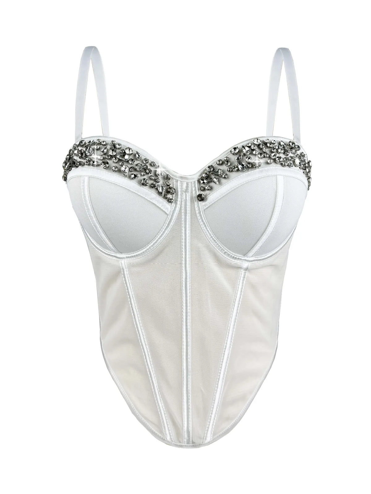 Diamond Embroidered Bustier Corset Crop Top Asymmetric Stage Bralette