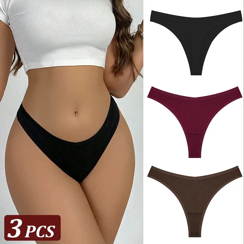 3-Piece Seamless Thong Panty Set – Soft Cotton Women's Underwear