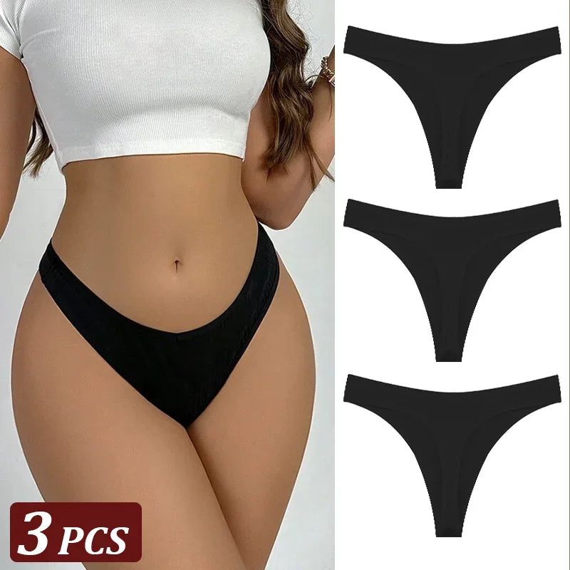 3-Piece Seamless Thong Panty Set – Soft Cotton Women's Underwear