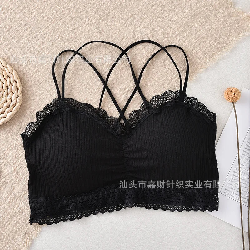 Sexy Bra Tube Top Lace Bralette Women Crop Top Female Sexy Lingerie Beauty Back Intimates Crop Top Seamless Padded Underwear