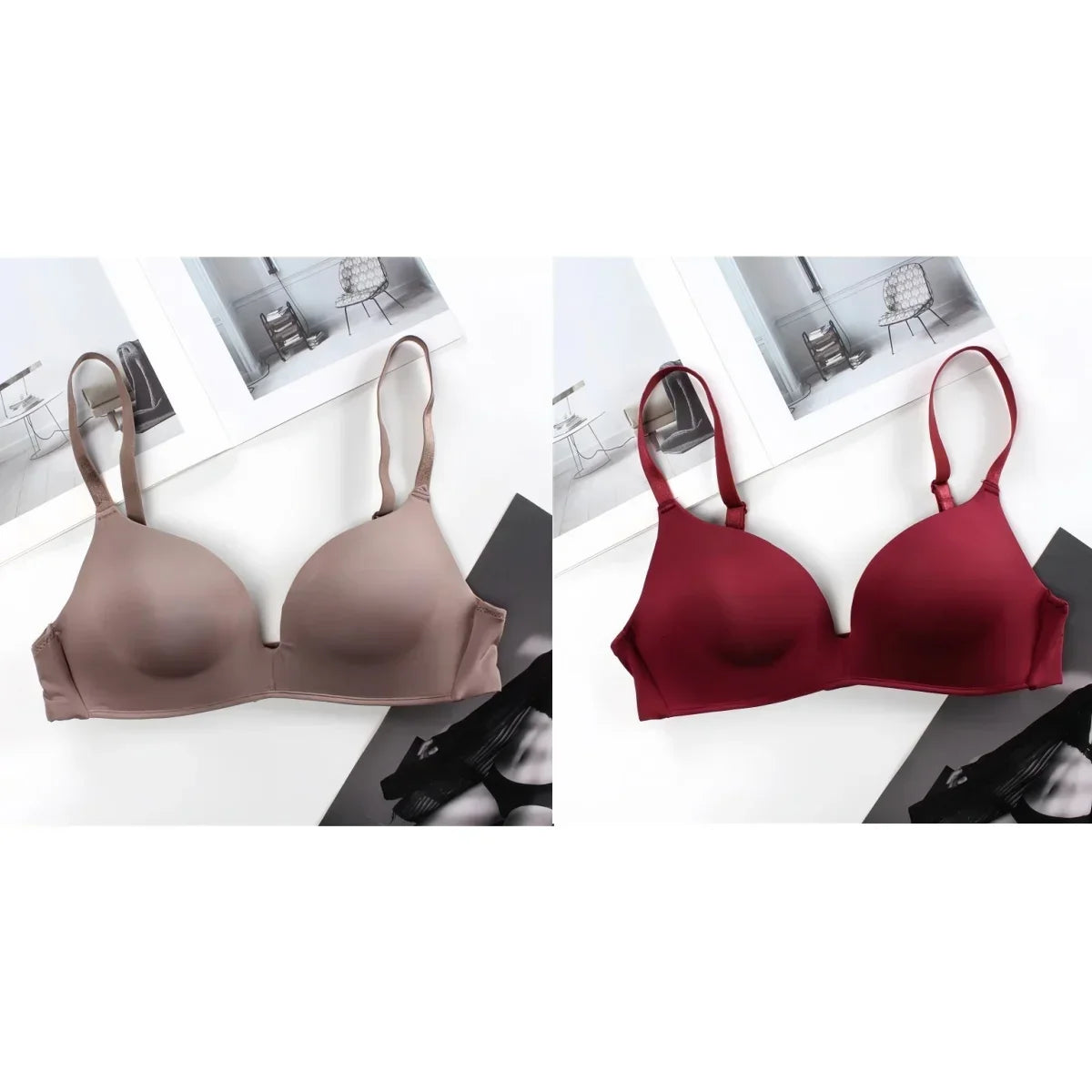 2Pcs/Set Padded Bras For Women Push Up Bra Underwear Non-wire Brassiere Sexy Lingerie Solid Color 3/4 Cup Comfort Intimates