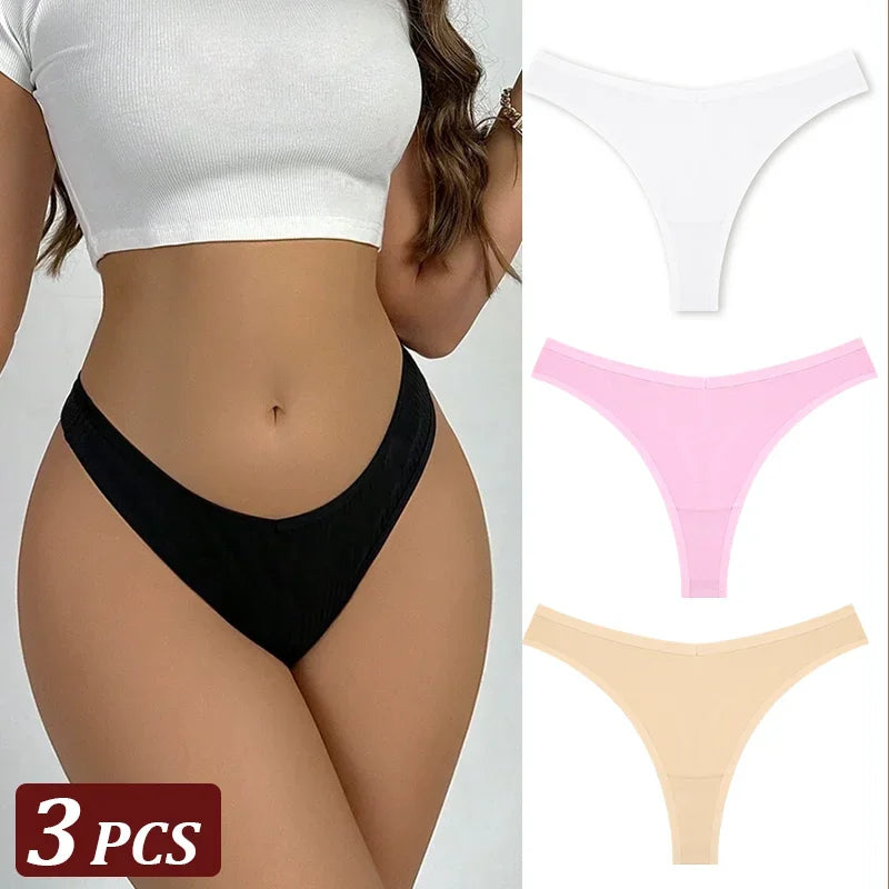 3-Piece Seamless Thong Panty Set – Soft Cotton Women's Underwear