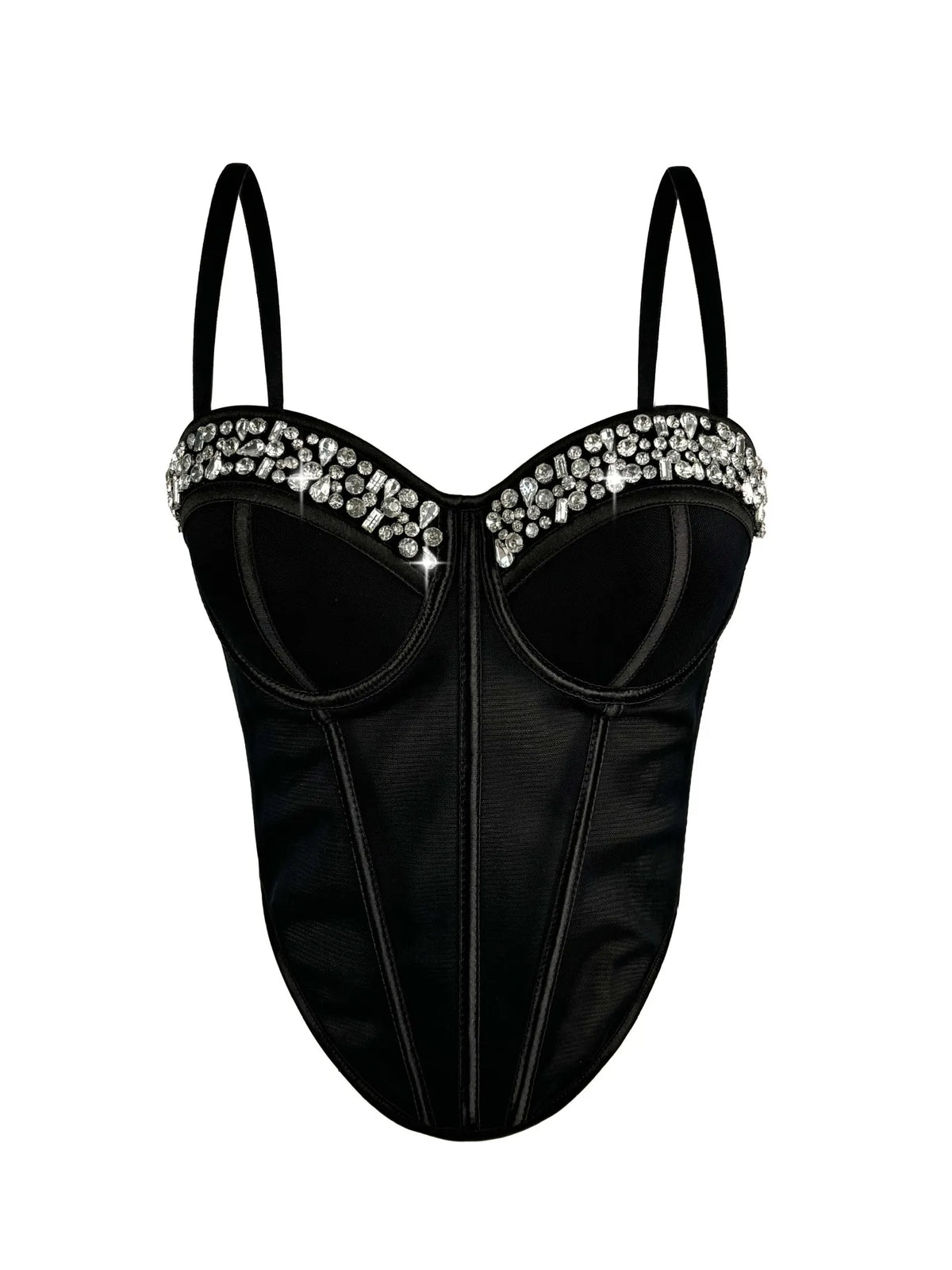 Diamond Embroidered Bustier Corset Crop Top Asymmetric Stage Bralette
