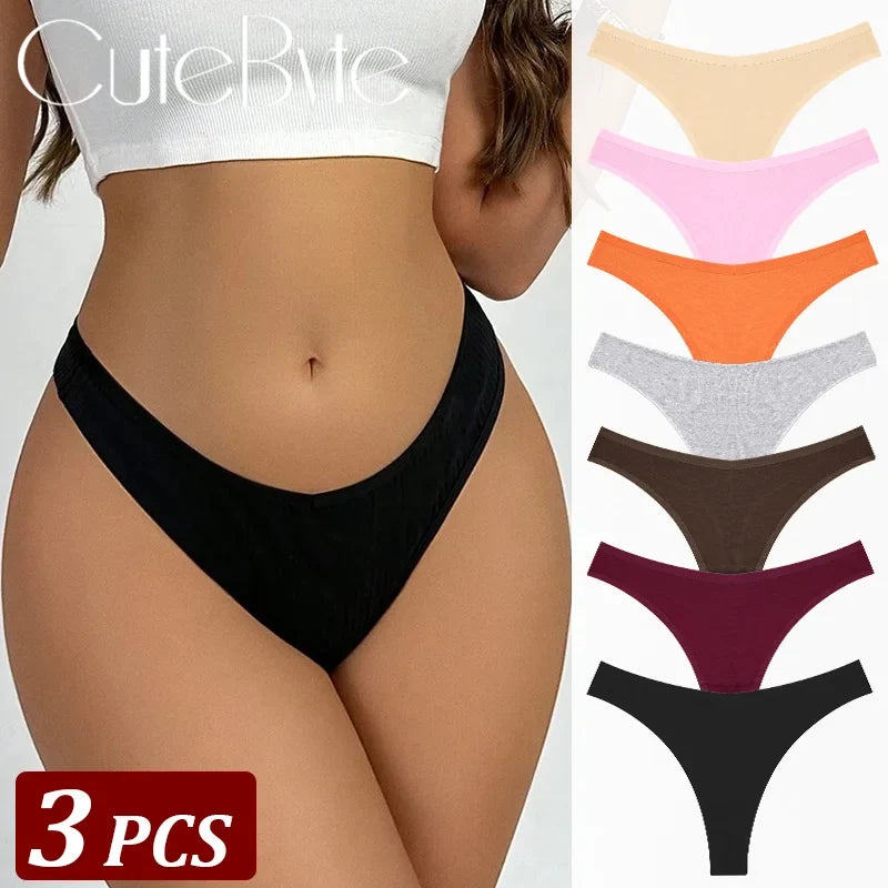 3-Piece Seamless Thong Panty Set – Soft Cotton Women's Underwear