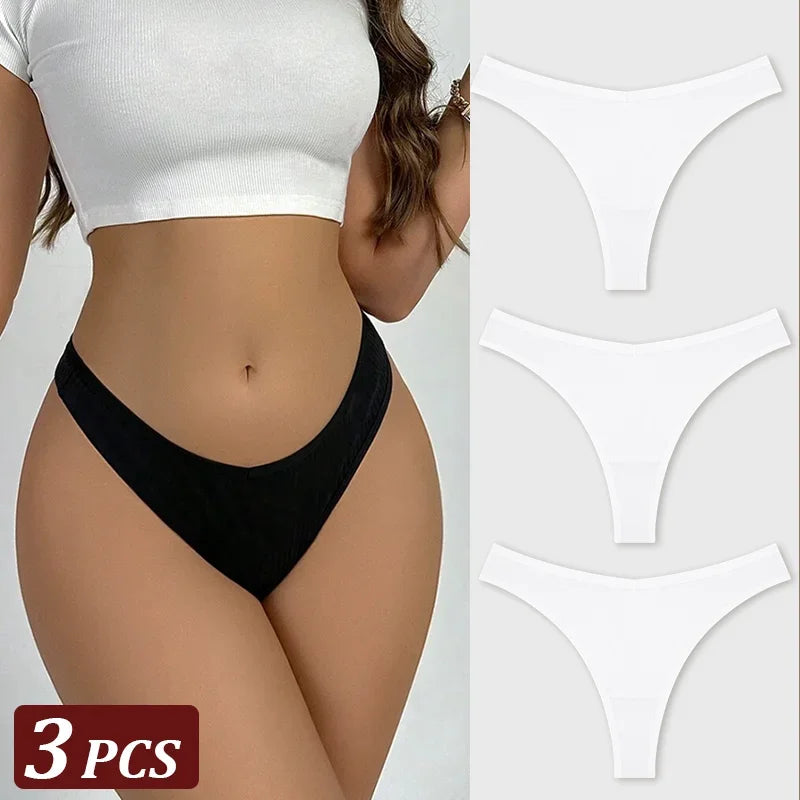 3-Piece Seamless Thong Panty Set – Soft Cotton Women's Underwear