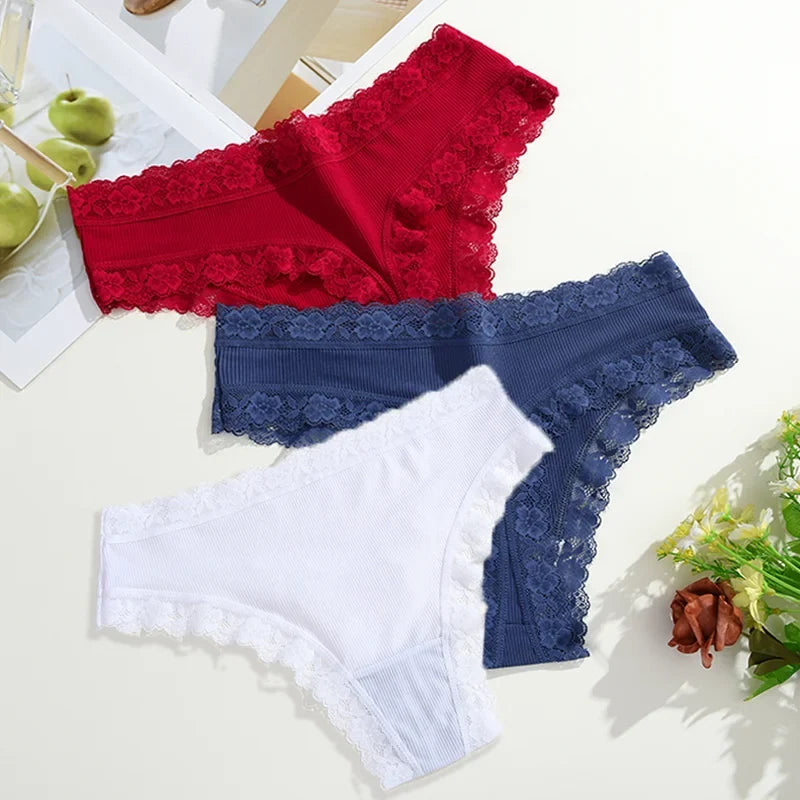 Soft Cotton Women's Thong Panties – 3-Piece Lingerie Set (S–XL)
