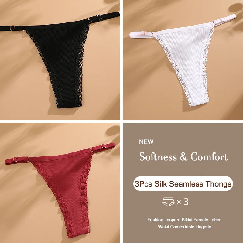 3-Piece Cotton G-String Thong Set for Women