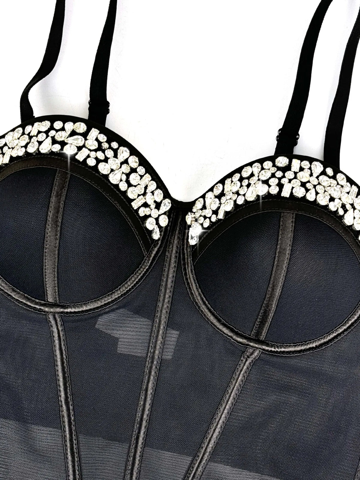 Diamond Embroidered Bustier Corset Crop Top Asymmetric Stage Bralette