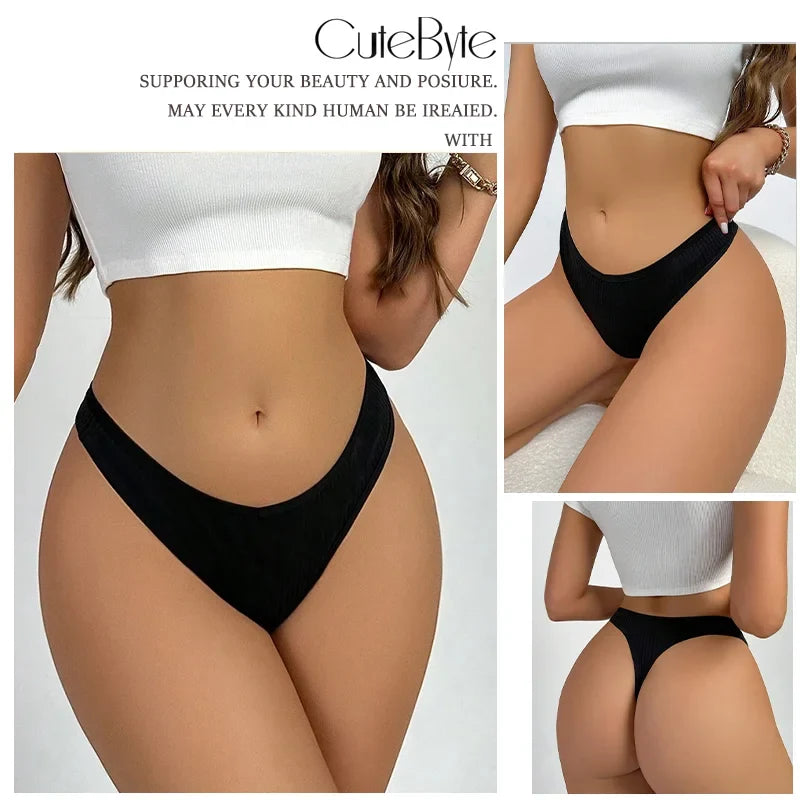 3-Piece Seamless Thong Panty Set – Soft Cotton Women's Underwear