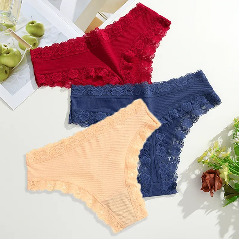Soft Cotton Women's Thong Panties – 3-Piece Lingerie Set (S–XL)