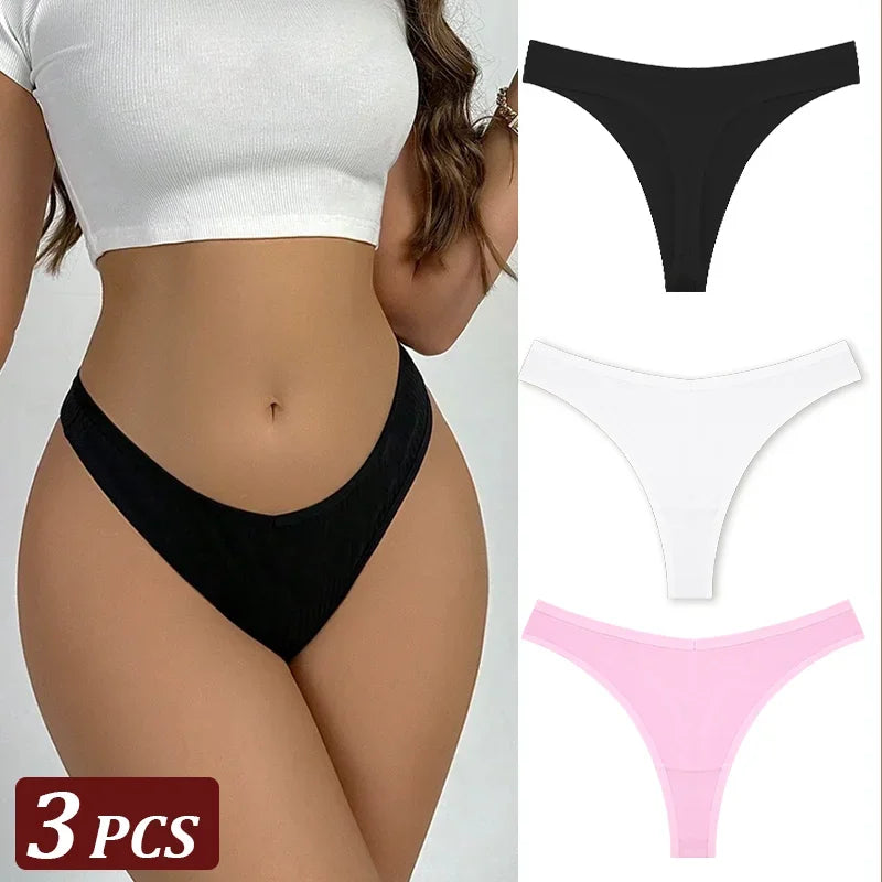 3-Piece Seamless Thong Panty Set – Soft Cotton Women's Underwear