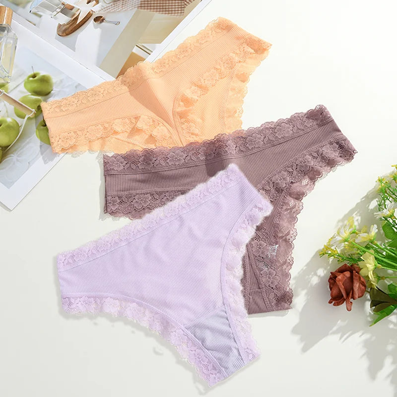 Soft Cotton Women's Thong Panties – 3-Piece Lingerie Set (S–XL)