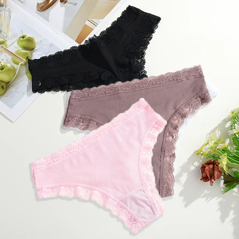 Soft Cotton Women's Thong Panties – 3-Piece Lingerie Set (S–XL)