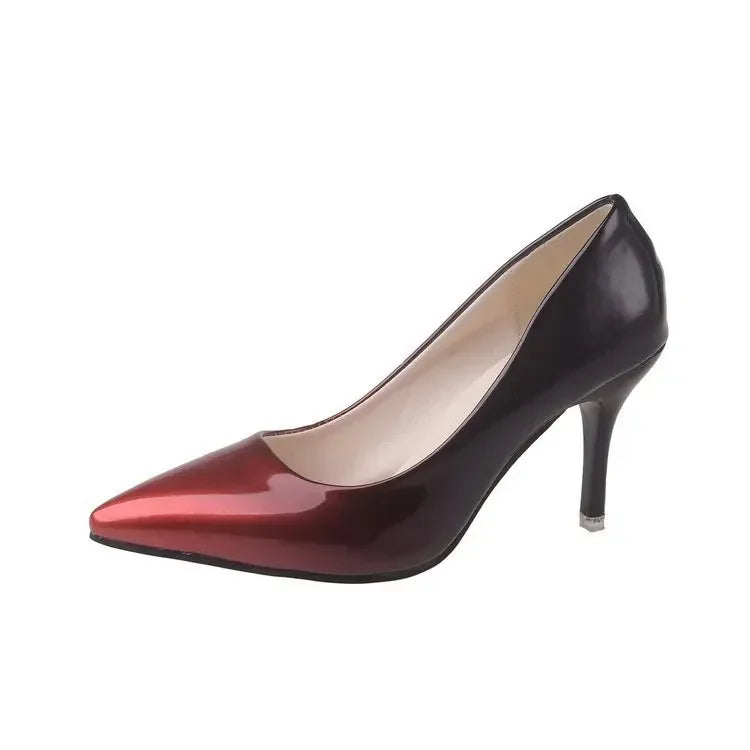 Gradient color patent leather women's shoes  spring and summer new pointed shallow mouth sexy stiletto heels work shoes drf56
