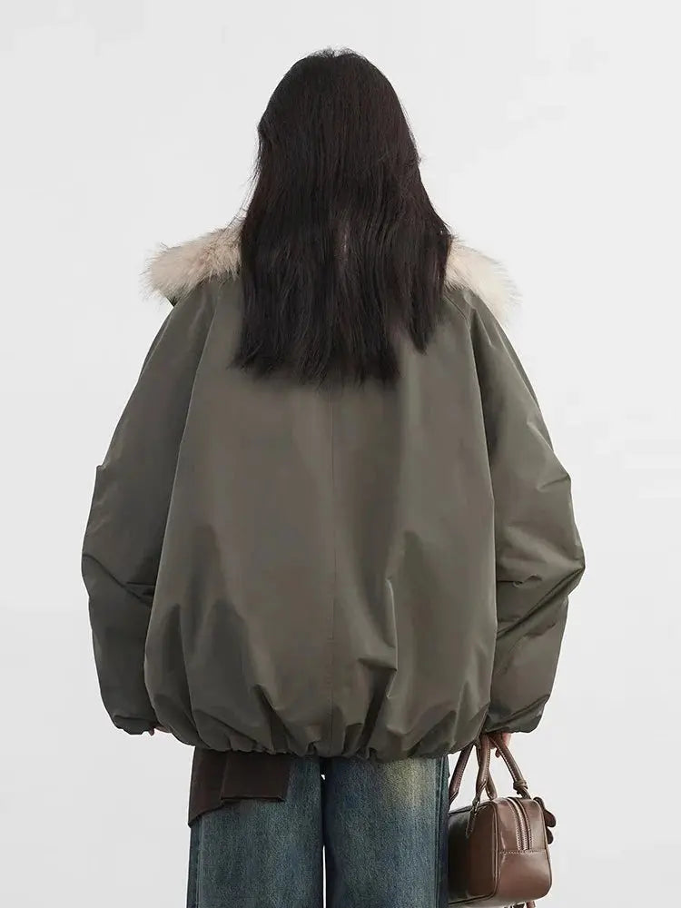 Faux Fur Collar Down Jacket Casual Winter Warm Coat for Women