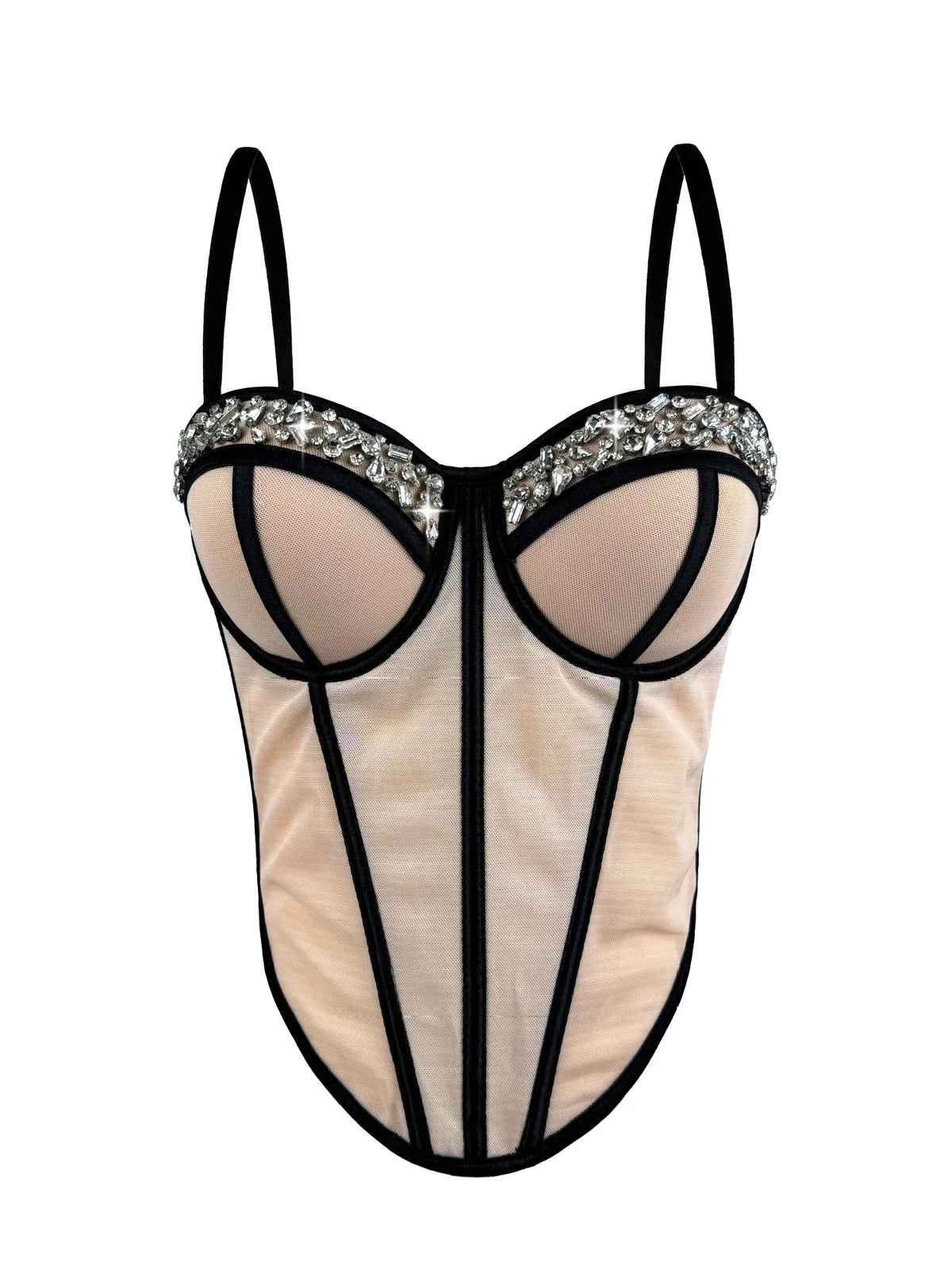 Diamond Embroidered Bustier Corset Crop Top Asymmetric Stage Bralette
