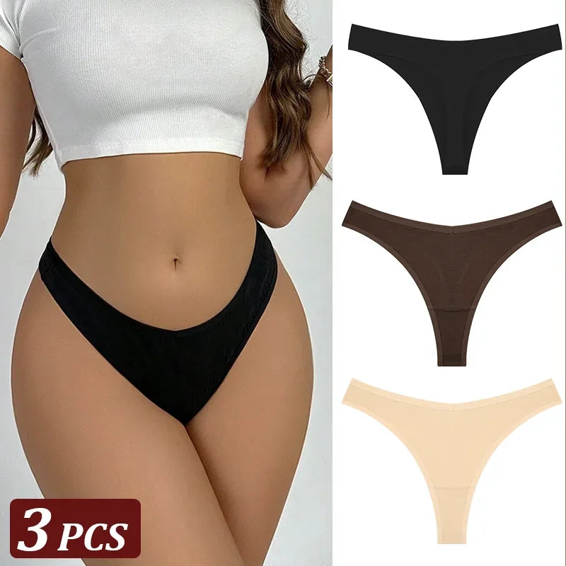 3-Piece Seamless Thong Panty Set – Soft Cotton Women's Underwear