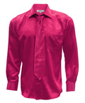 Fuchsia Satin Regular Fit Dress Shirt, Tie & Hanky Set