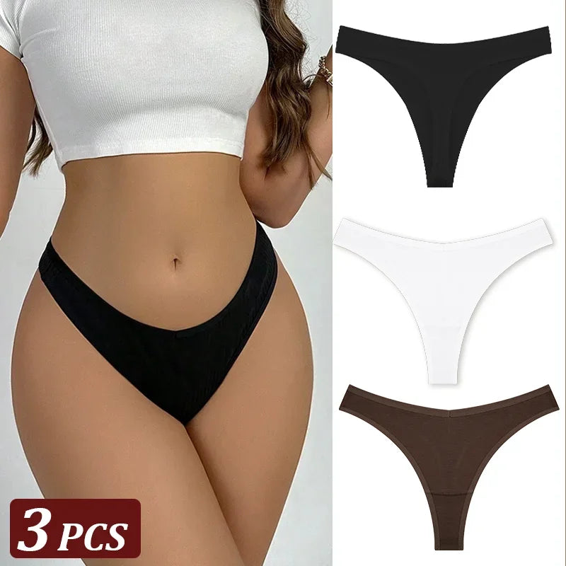 3-Piece Seamless Thong Panty Set – Soft Cotton Women's Underwear