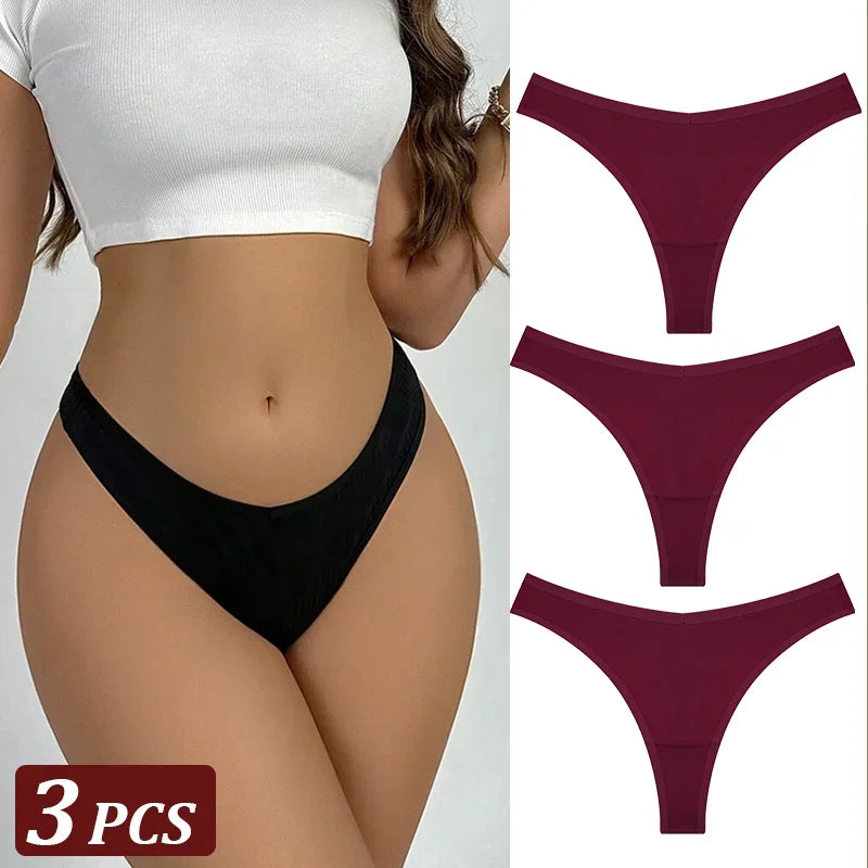 3-Piece Seamless Thong Panty Set – Soft Cotton Women's Underwear