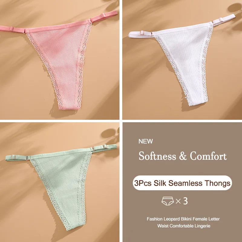 3-Piece Cotton G-String Thong Set for Women