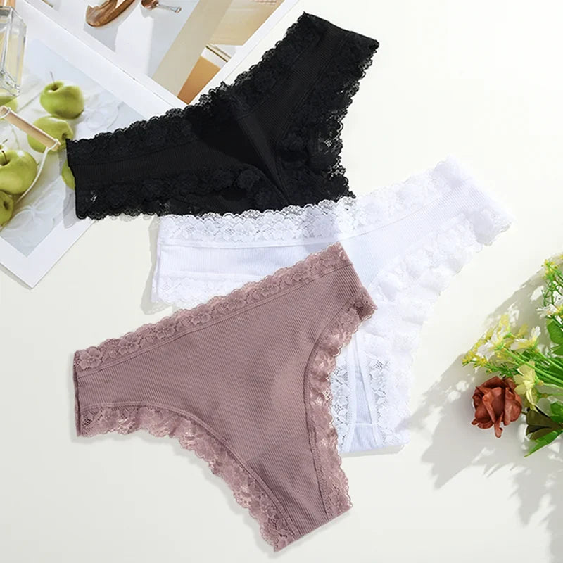 Soft Cotton Women's Thong Panties – 3-Piece Lingerie Set (S–XL)