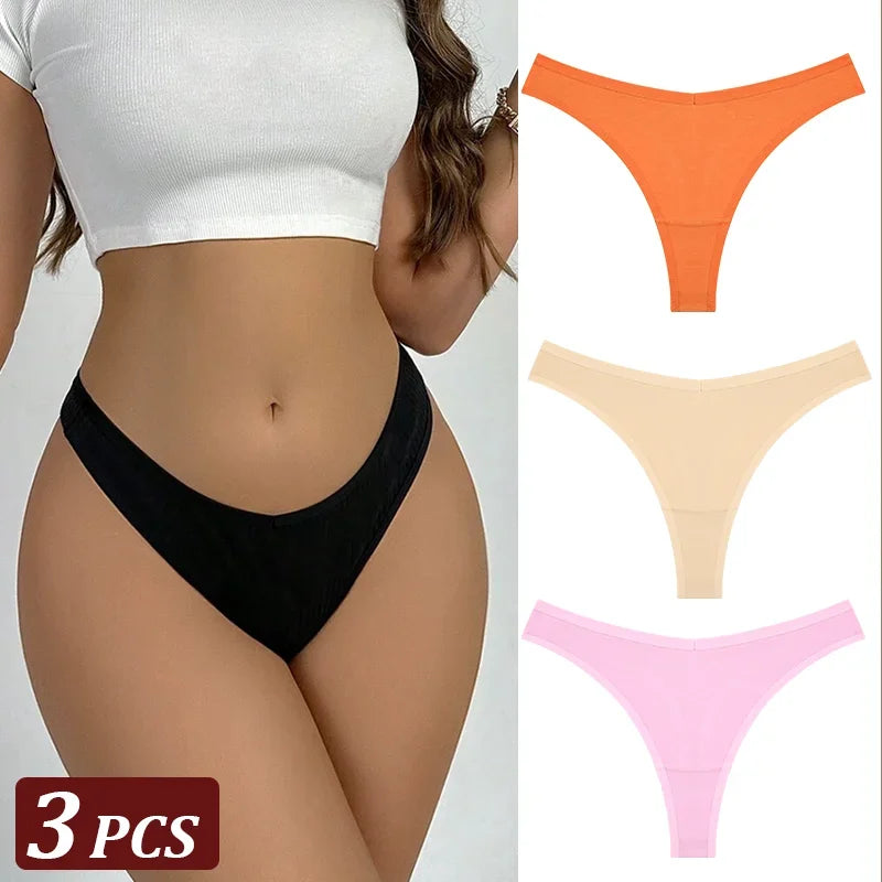 3-Piece Seamless Thong Panty Set – Soft Cotton Women's Underwear