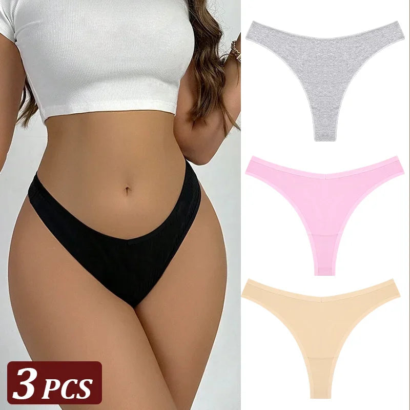 3-Piece Seamless Thong Panty Set – Soft Cotton Women's Underwear