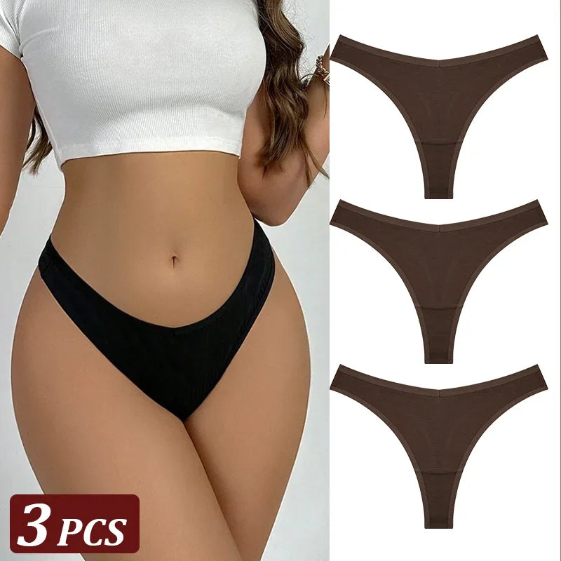 3-Piece Seamless Thong Panty Set – Soft Cotton Women's Underwear