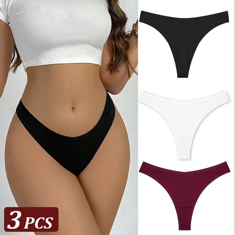 3-Piece Seamless Thong Panty Set – Soft Cotton Women's Underwear