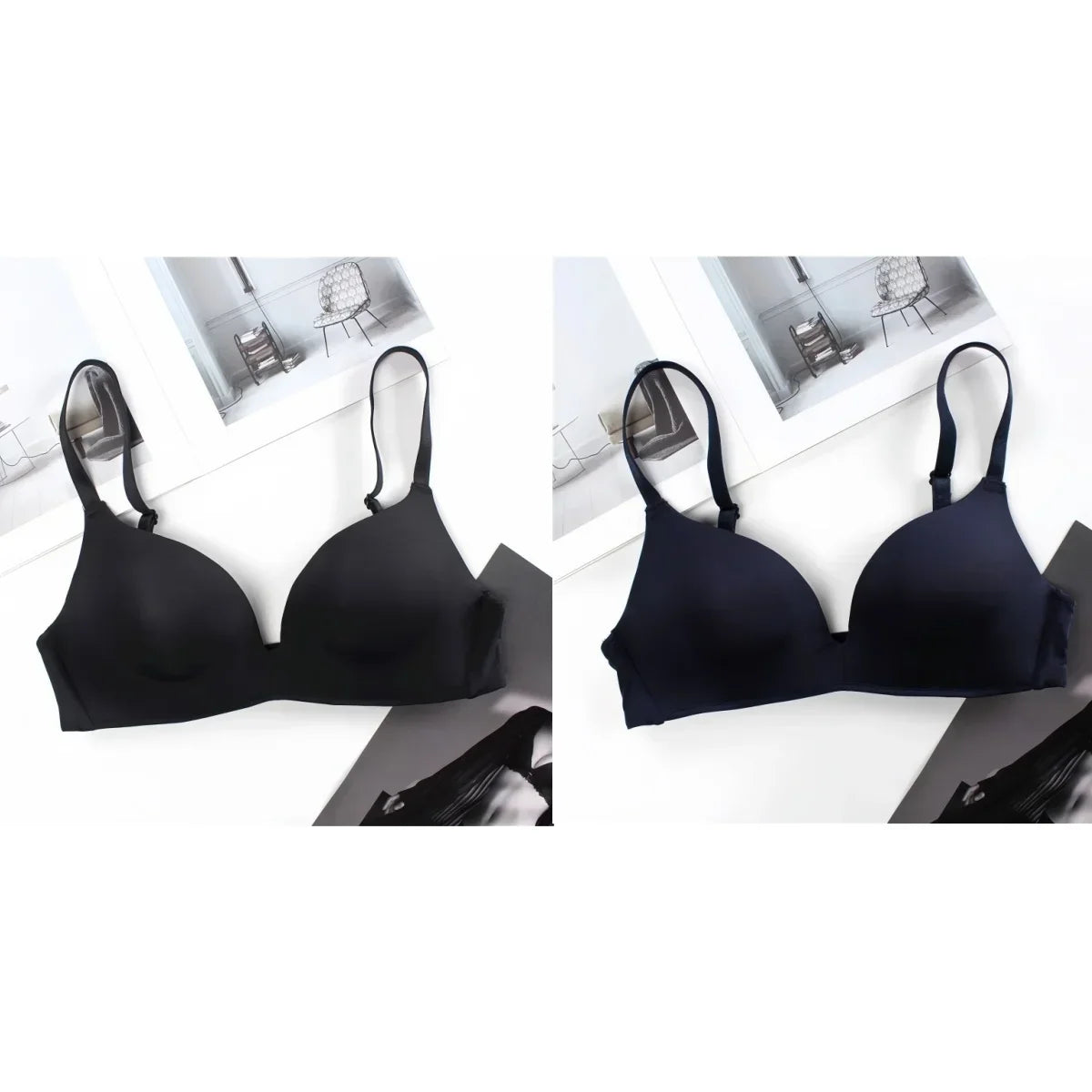2Pcs/Set Padded Bras For Women Push Up Bra Underwear Non-wire Brassiere Sexy Lingerie Solid Color 3/4 Cup Comfort Intimates