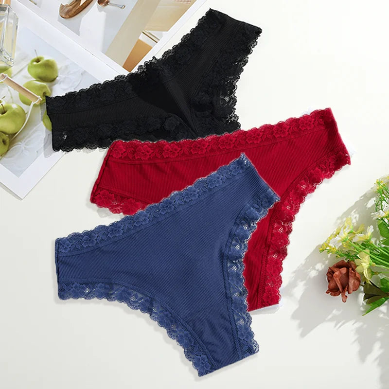 Soft Cotton Women's Thong Panties – 3-Piece Lingerie Set (S–XL)