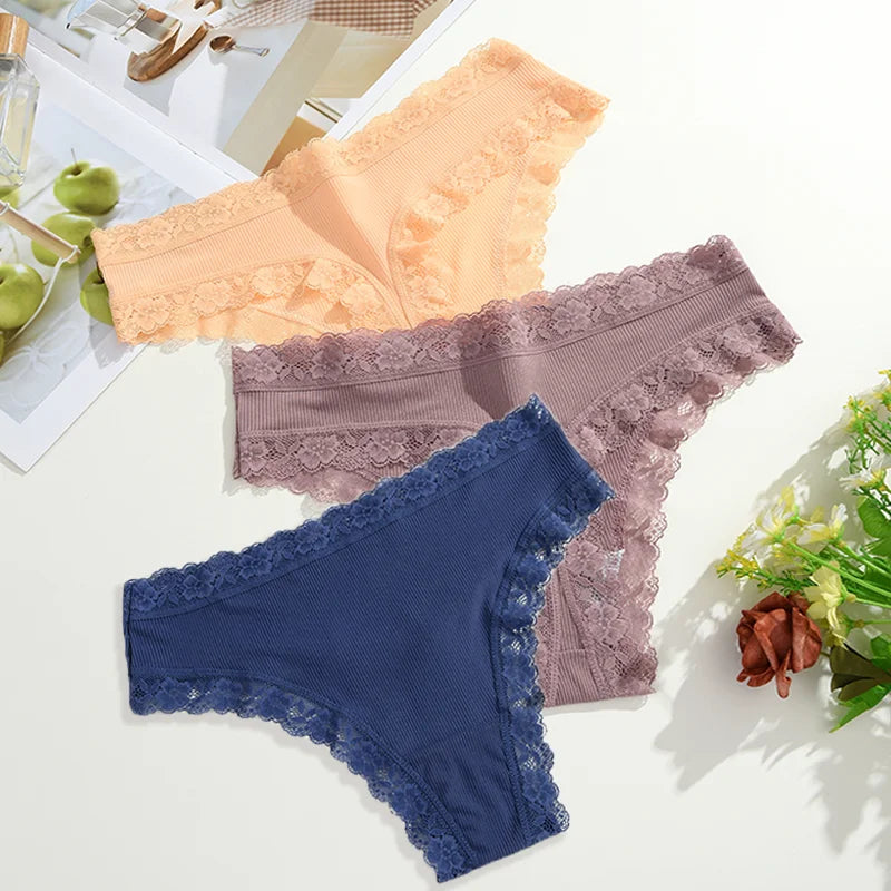 Soft Cotton Women's Thong Panties – 3-Piece Lingerie Set (S–XL)